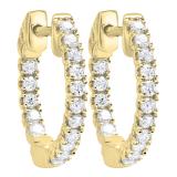 0.52 Carat (Ctw) 10K Yellow Gold Round White Diamond Ladies Hoop Earrings 1/2 CT