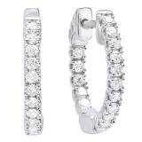 0.52 Carat (Ctw) 14K White Gold Round White Diamond Ladies Hoop Earrings 1/2 CT