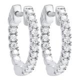 0.52 Carat (Ctw) 14K White Gold Round White Diamond Ladies Hoop Earrings 1/2 CT