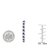 10K White Gold Round Blue Sapphire & White Diamond Ladies Hoop Earrings