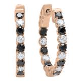 1.30 Carat (Ctw) 10K Rose Gold Round Black & White Diamond Ladies Hoop Earrings