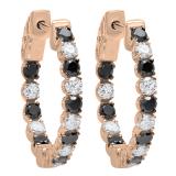 1.30 Carat (Ctw) 10K Rose Gold Round Black & White Diamond Ladies Hoop Earrings