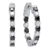 1.30 Carat (Ctw) 10K White Gold Round Black & White Diamond Ladies Hoop Earrings