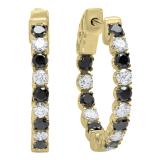 1.30 Carat (Ctw) 10K Yellow Gold Round Black & White Diamond Ladies Hoop Earrings
