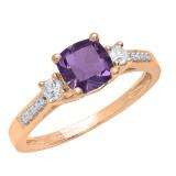 10K Rose Gold 6 MM Cushion Amethyst And Round White Sapphire & Diamond Ladies Engagement Ring