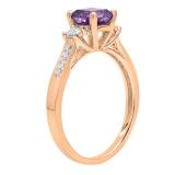 10K Rose Gold 6 MM Cushion Amethyst And Round White Sapphire & Diamond Ladies Engagement Ring