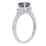 10K White Gold 6 MM Cushion Amethyst And Round White Sapphire & Diamond Ladies Engagement Ring