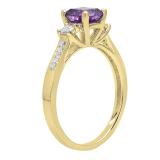10K Yellow Gold 6 MM Cushion Amethyst And Round White Sapphire & Diamond Ladies Engagement Ring