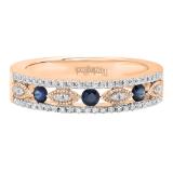 2.5mm Round Blue Sapphire & White Diamond Marquise Miligrain Stackable Wedding Band for Women in 10K Rose Gold