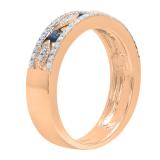 2.5mm Round Blue Sapphire & White Diamond Marquise Miligrain Stackable Wedding Band for Women in 10K Rose Gold