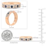 2.5mm Round Blue Sapphire & White Diamond Marquise Miligrain Stackable Wedding Band for Women in 10K Rose Gold