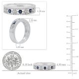 2.5mm Round Blue Sapphire & White Diamond Marquise Miligrain Stackable Wedding Band for Women in 10K White Gold