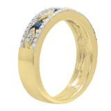 2.5mm Round Blue Sapphire & White Diamond Marquise Miligrain Stackable Wedding Band for Women in 10K Yellow Gold