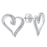 0.10 Carat (ctw) Sterling Silver Round White Diamond Ladies Swirl Heart Stud Earrings 1/10 CT