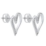 0.10 Carat (ctw) Sterling Silver Round White Diamond Ladies Swirl Heart Stud Earrings 1/10 CT