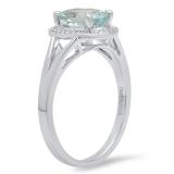 10K White Gold 8X6 MM Oval Aquamarine & Round White Diamond Halo Style Bridal Engagement Ring