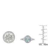 10K White Gold 8X6 MM Oval Aquamarine & Round White Diamond Halo Style Bridal Engagement Ring