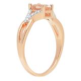 10K 7X5 MM Rose Gold Round Morganite & White Diamond Ladies Swirl Split Shank Bridal Halo Engagement Ring