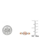 10K 7X5 MM Rose Gold Round Morganite & White Diamond Ladies Swirl Split Shank Bridal Halo Engagement Ring