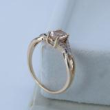 10K 7X5 MM Rose Gold Round Morganite & White Diamond Ladies Swirl Split Shank Bridal Halo Engagement Ring