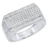 0.76 Carat (ctw) 10K White Gold Round White Diamond Men's Flashy Hip Hop Pinky Ring 3/4 CT