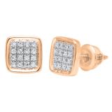 0.09 Carat (ctw) 10K Rose Gold Round White Diamond Micro Pave Square Shape Stud Earrings