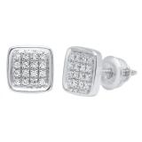 0.09 Carat (ctw) 10K White Gold Round White Diamond Micro Pave Square Shape Stud Earrings
