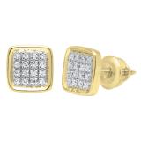 0.09 Carat (ctw) 18K Yellow Gold Round White Diamond Micro Pave Square Shape Stud Earrings