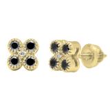 0.31 Carat (ctw) 10K Yellow Gold Round Black & White Diamond Ladies Stud Earrings 1/3 CT