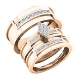 0.50 Carat (ctw) 10K Rose Gold Round White Diamond Men & Women's Ring Trio Set 1/2 CT