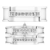 0.50 Carat (ctw) 10K White Gold Round White Diamond Men & Women's Ring Trio Set 1/2 CT