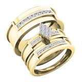 0.50 Carat (ctw) 10K Yellow Gold Round White Diamond Men & Women's Ring Trio Set 1/2 CT