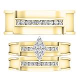 0.50 Carat (ctw) 14K Yellow Gold Round White Diamond Men & Women's Ring Trio Set 1/2 CT