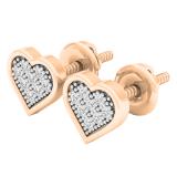 0.14 Carat (ctw) 10K Rose Gold Round White Diamond Ladies Heart Shaped Stud Earrings