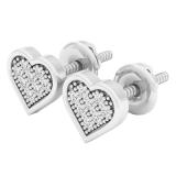 0.14 Carat (ctw) 10K White Gold Round White Diamond Ladies Heart Shaped Stud Earrings