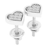 0.14 Carat (ctw) 18K White Gold Round White Diamond Ladies Heart Shaped Stud Earrings