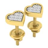0.14 Carat (ctw) 18K Yellow Gold Round White Diamond Ladies Heart Shaped Stud Earrings