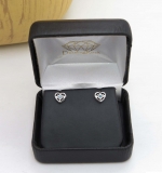 0.07 Carat (ctw) Sterling Silver Round Blue Diamond Ladies Heart Shaped Stud Earrings