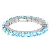 14K White Gold Round Blue Topaz Ladies Eternity Wedding Anniversary Stackable Band