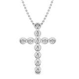 0.07 Carat (ctw) 10K White Gold Round Diamond Ladies Cross Pendant (Silver Chain Included)