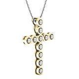 0.07 Carat (ctw) 10K Yellow Gold Round Diamond Ladies Cross Pendant (Silver Chain Included)