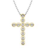 0.07 Carat (ctw) 10K Yellow Gold Round Diamond Ladies Cross Pendant (Silver Chain Included)