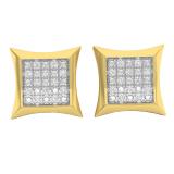 0.21 Carat (ctw) 18K Yellow Gold Plated Sterling Silver Diamond Mens Hip Hop Stud Earrings 1/5 CT