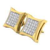 0.21 Carat (ctw) 18K Yellow Gold Plated Sterling Silver Diamond Mens Hip Hop Stud Earrings 1/5 CT