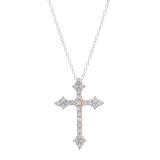 0.87 Carat (ctw) 10K Rose Gold Round Diamond Ladies Cross Pendant (Silver Chain Included)