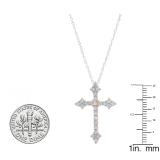0.87 Carat (ctw) 10K Rose Gold Round Diamond Ladies Cross Pendant (Silver Chain Included)