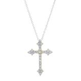 0.87 Carat (ctw) 10K Yellow Gold Round Diamond Ladies Cross Pendant (Silver Chain Included)