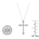 0.87 Carat (ctw) 10K Yellow Gold Round Diamond Ladies Cross Pendant (Silver Chain Included)