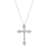 0.87 Carat (ctw) 14K White Gold Round Diamond Ladies Cross Pendant (Silver Chain Included)