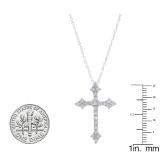 0.87 Carat (ctw) 14K White Gold Round Diamond Ladies Cross Pendant (Silver Chain Included)
